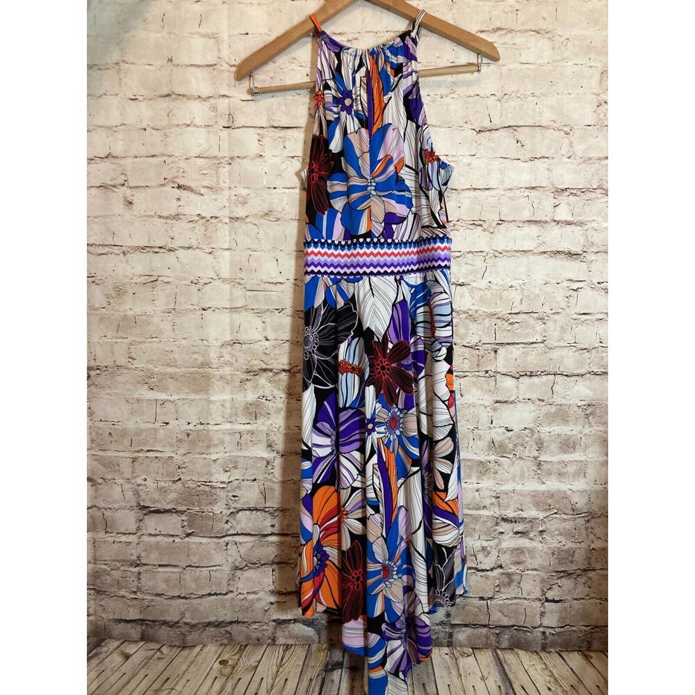 Christopher Banks Dress Womens 8 Midi Asymmetric Hem Floral Halter Stretch Flowy - Picture 12 of 14